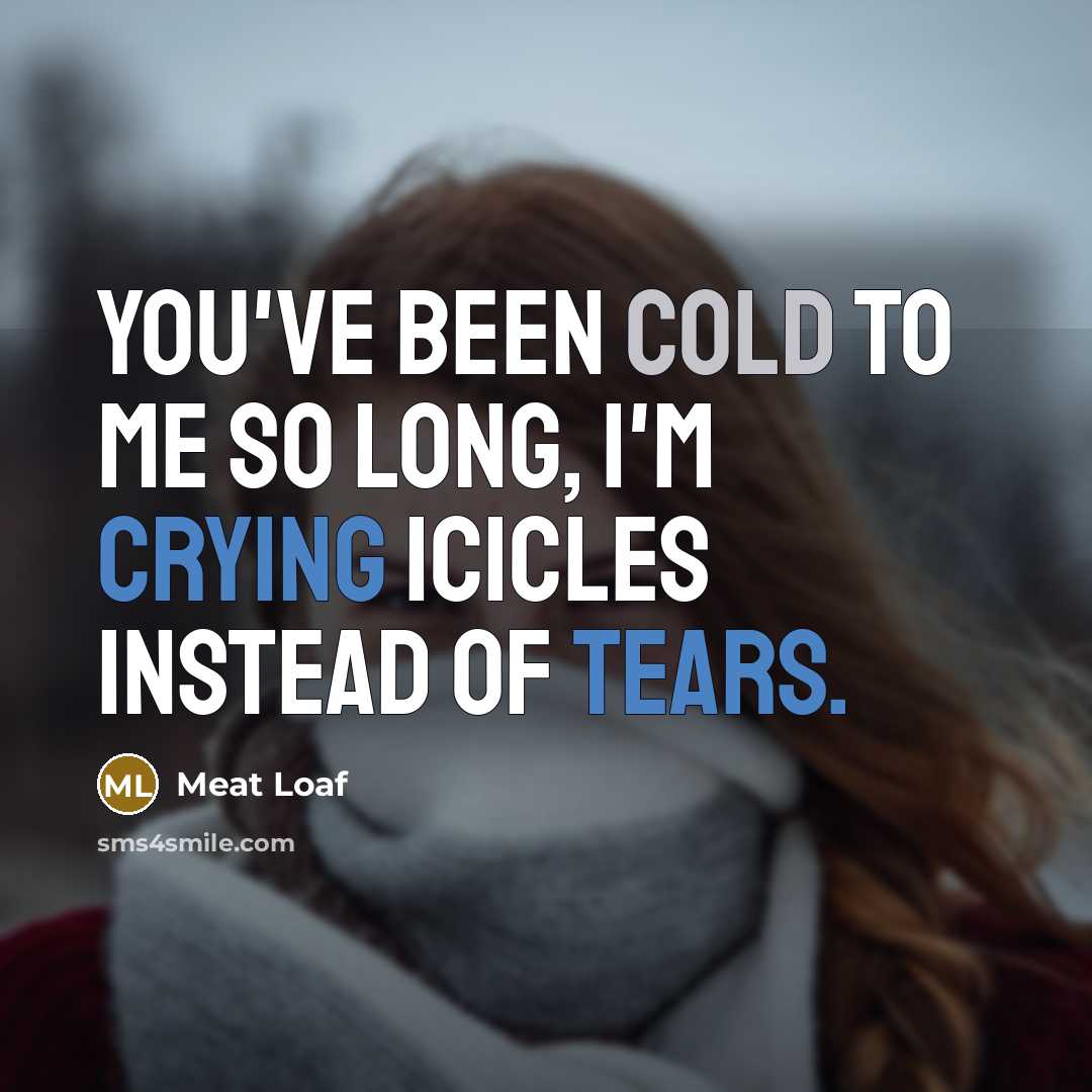 “You've been cold to me so long, I'm crying icicles instead of tears.” quote by Meat Loaf