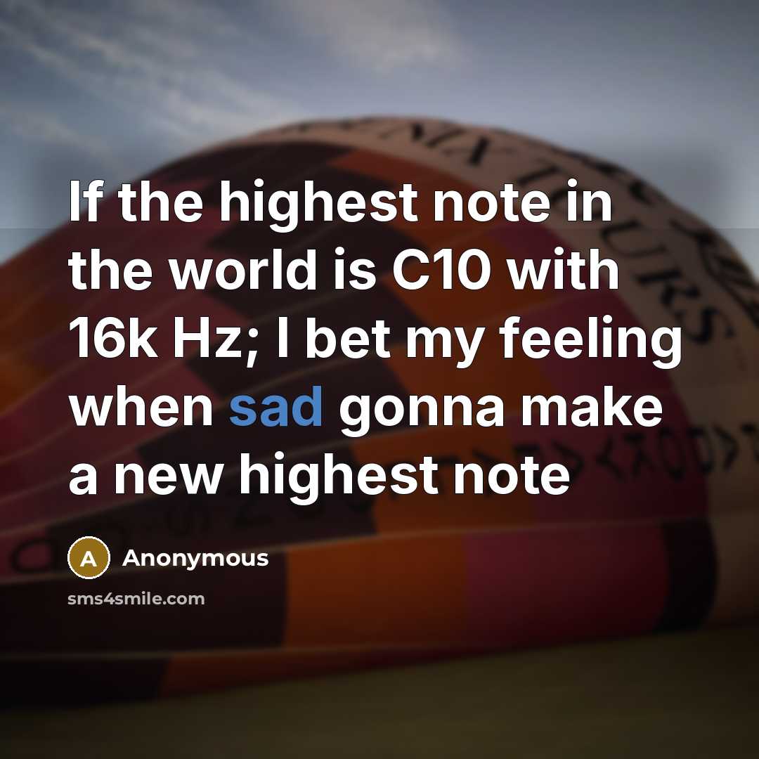 “If the highest note in the world is C10 with 16k Hz; I bet my feeling when sad gonna make a new highest note” quote by Anonymous