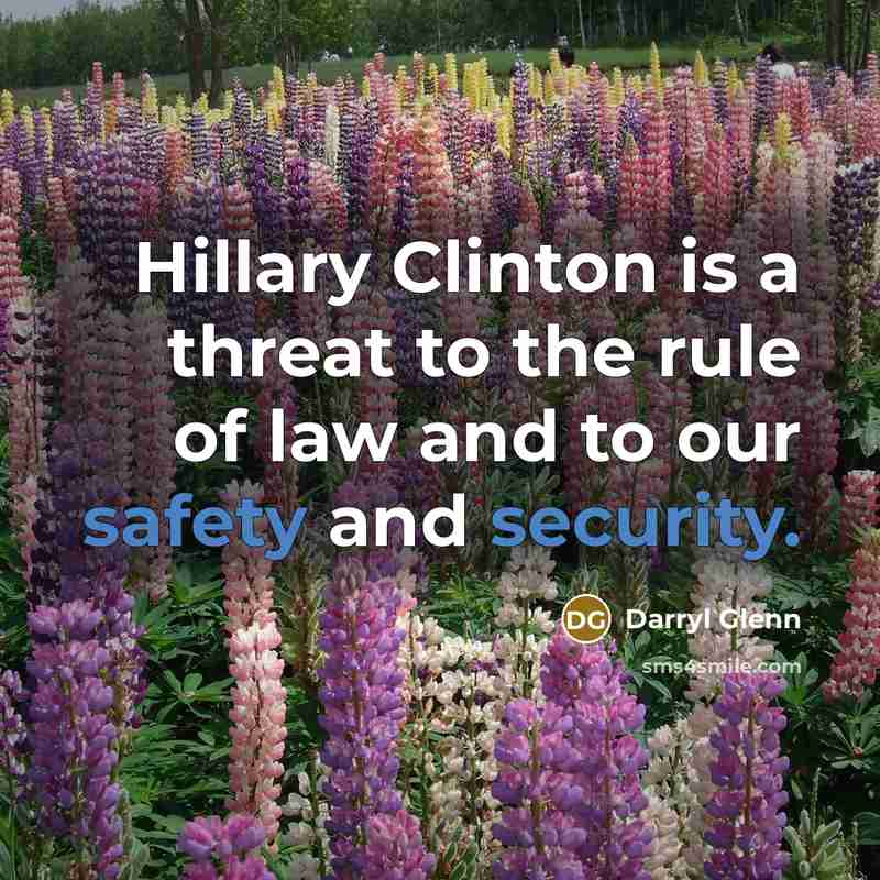 “Hillary Clinton is a threat to the rule of law and to our safety and security.” quote by Darryl Glenn