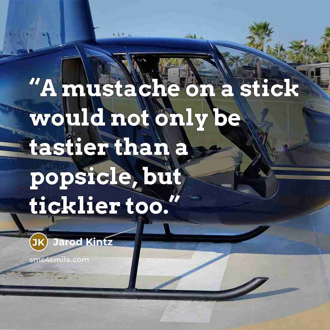 “A mustache on a stick would not only be tastier than a popsicle, but ticklier too.” quote by Jarod Kintz