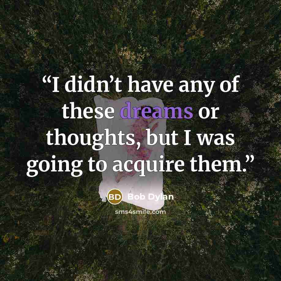 “I didn’t have any of these dreams or thoughts, but I was going to acquire them.” quote by Bob Dylan