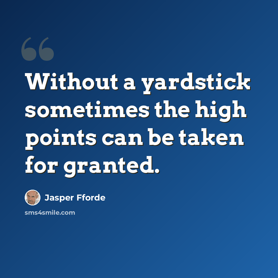 “Without a yardstick sometimes the high points can be taken for granted.” quote by Jasper Fforde