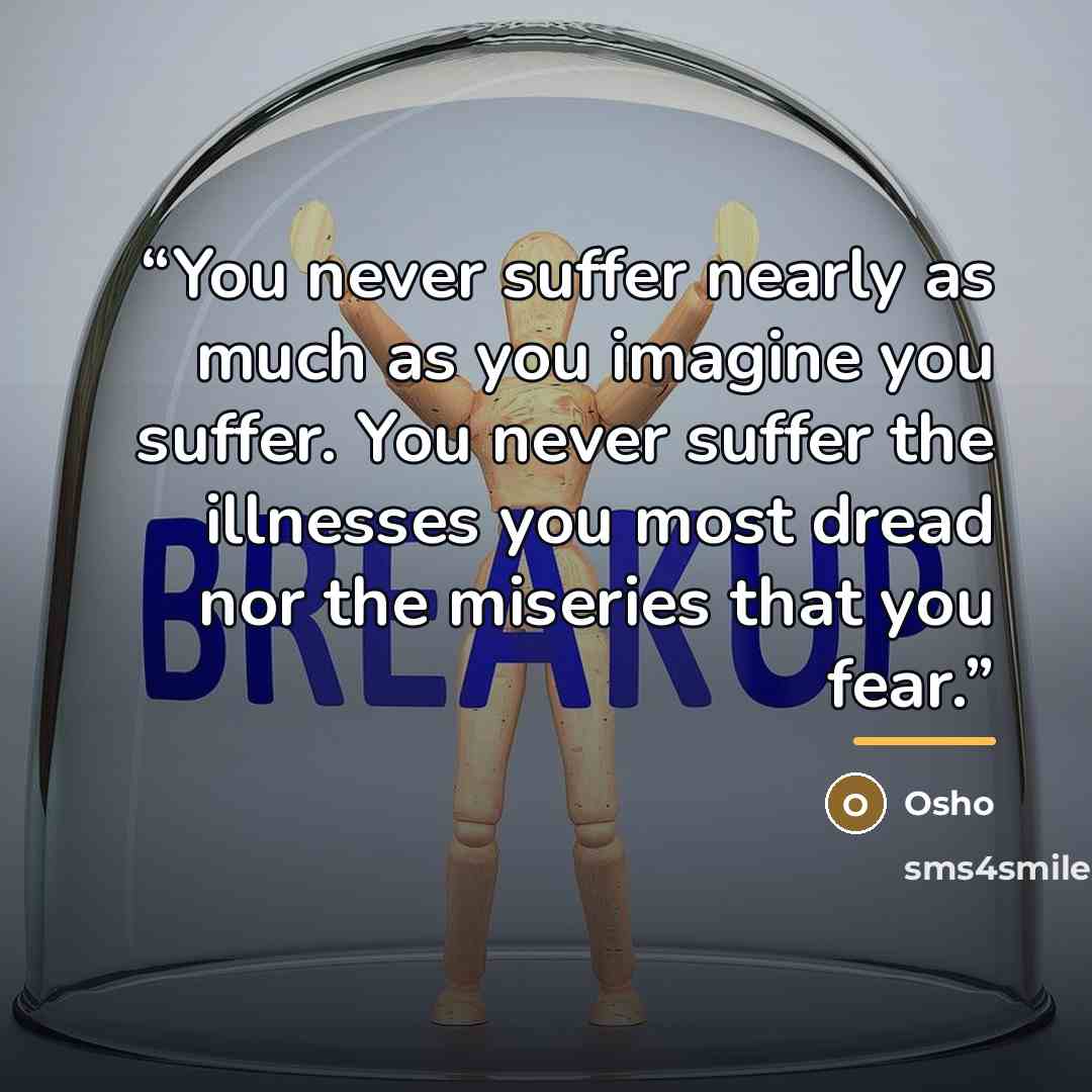 “You never suffer nearly as much as you imagine you suffer. You never suffer the illnesses you most dread nor the miseries that you fear.” quote by Osho