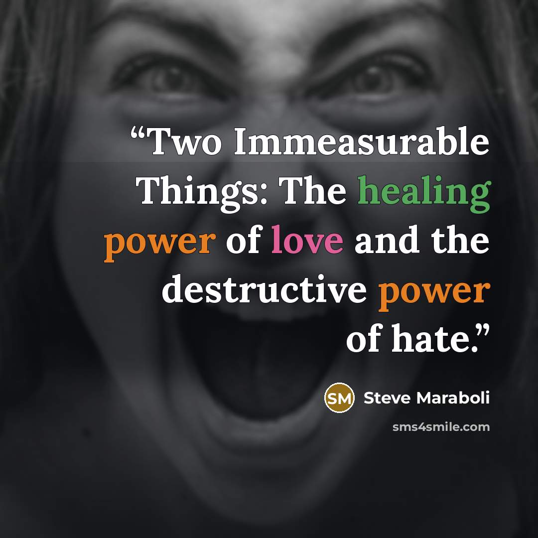 “Two Immeasurable Things: The healing power of love and the destructive power of hate.” quote by Steve Maraboli