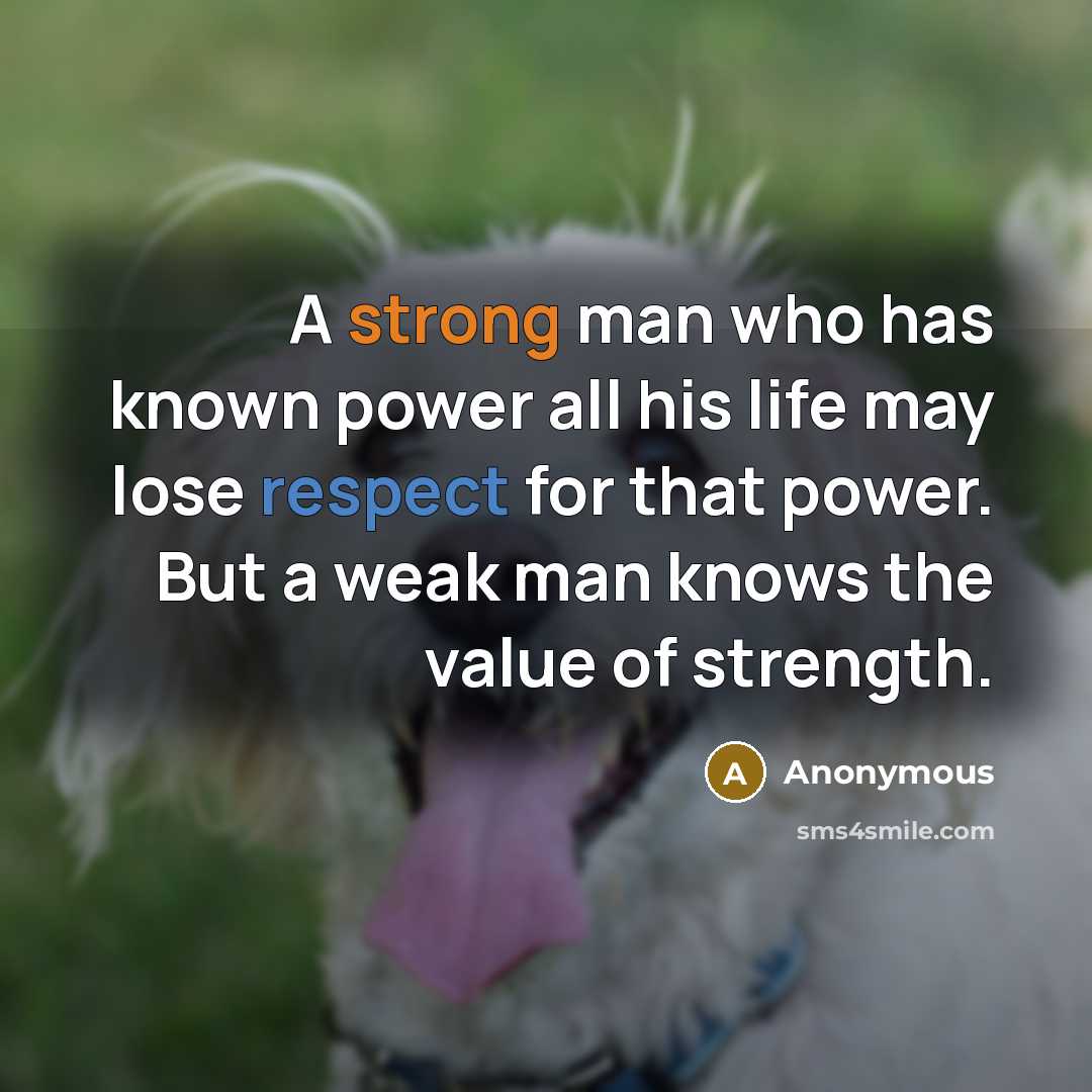 “A strong man who has known power all his life may lose respect for that power. But a weak man knows the value of strength.” quote by Anonymous