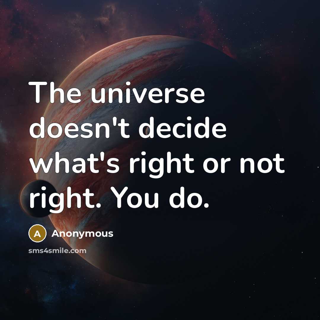 “The universe doesn't decide what's right or not right. You do.” quote by Anonymous
