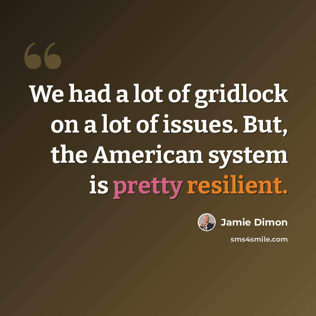 “We had a lot of gridlock on a lot of issues. But, the American system is pretty resilient.” quote by Jamie Dimon