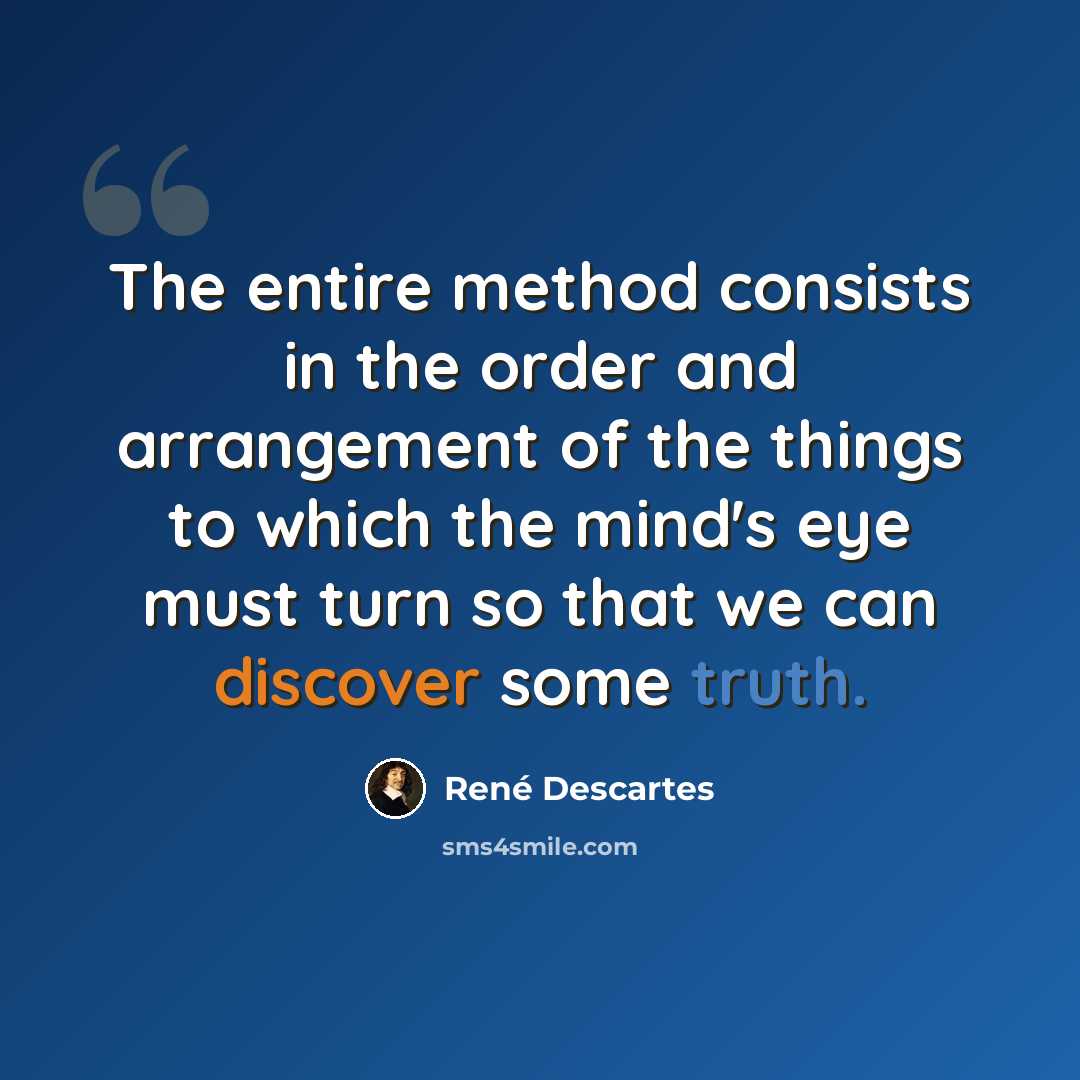“The entire method consists in the order and arrangement of the things to which the mind's eye must turn so that we can discover some truth.” quote by Rene Descartes