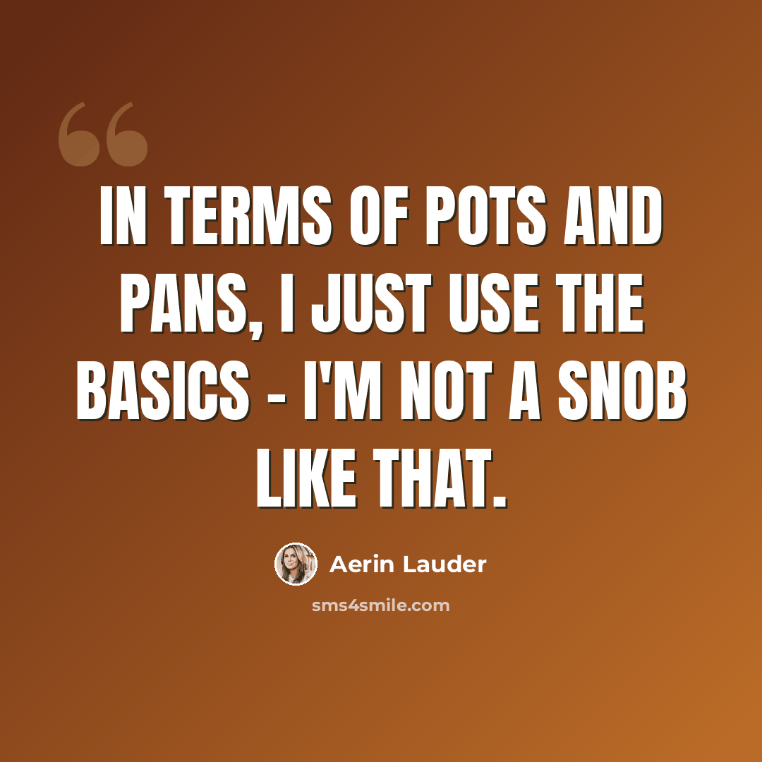 “In terms of pots and pans, I just use the basics - I'm not a snob like that.” quote by Aerin Lauder