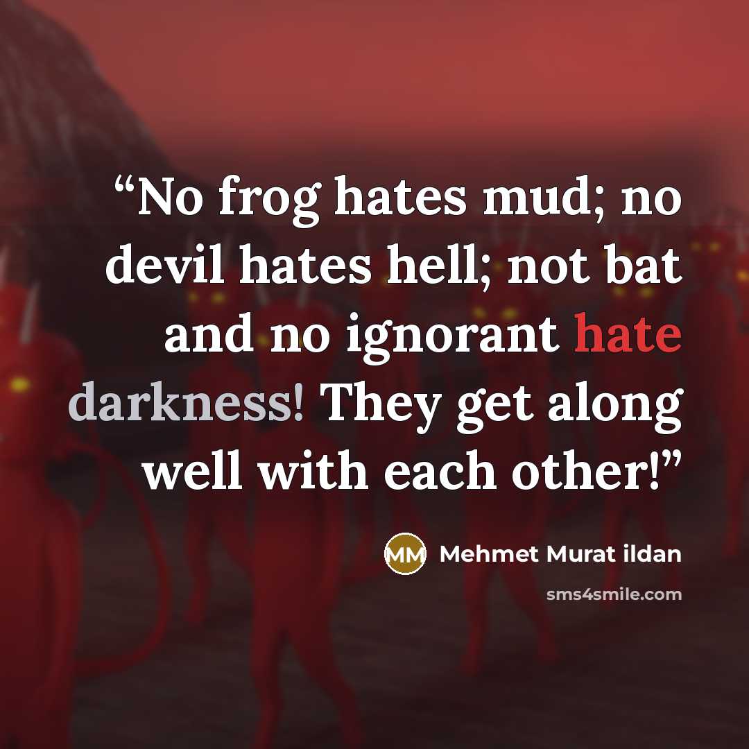 “No frog hates mud; no devil hates hell; not bat and no ignorant hate darkness! They get along well with each other!” quote by Mehmet Murat ildan