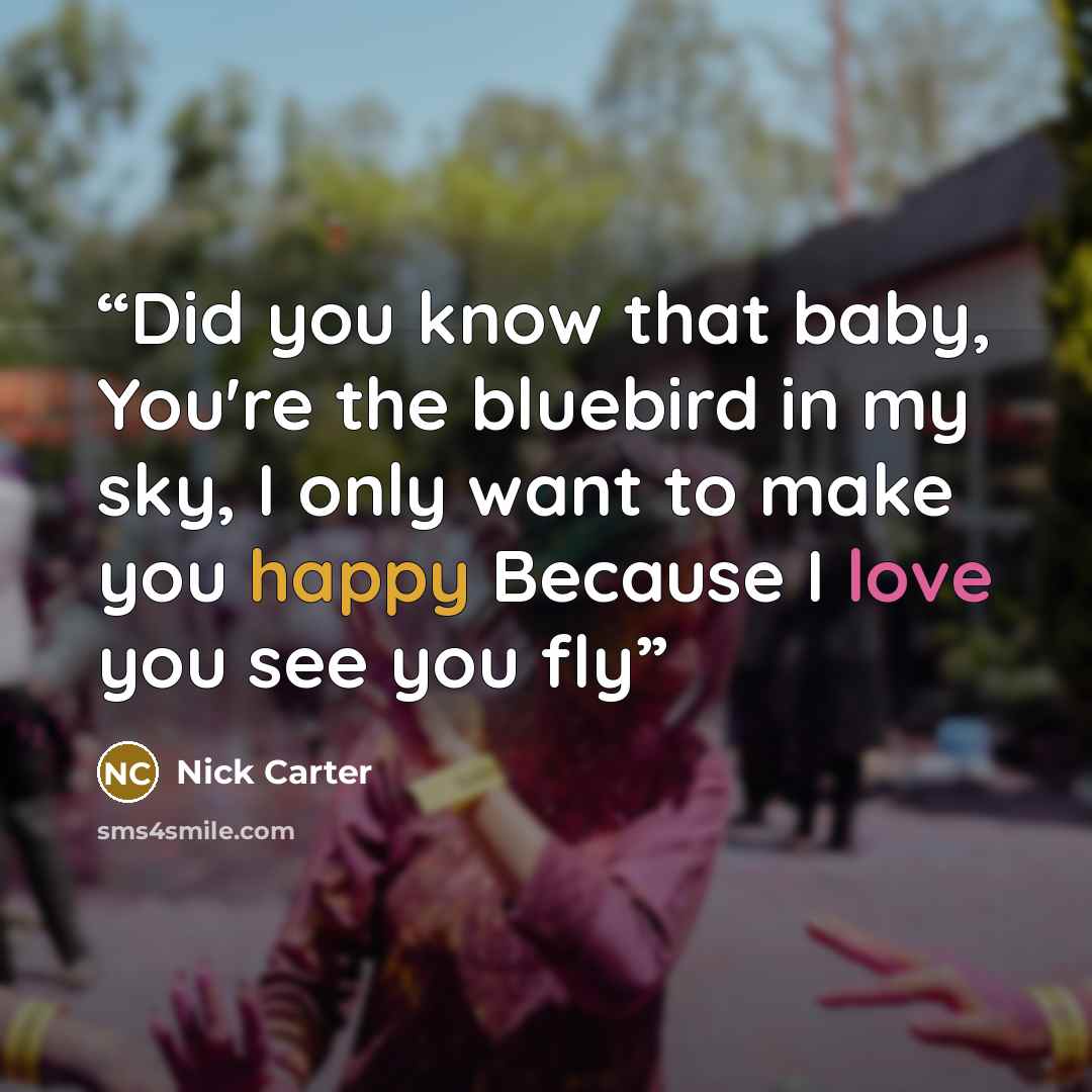 “Did you know that baby, You're the bluebird in my sky, I only want to make you happy Because I love you see you fly” quote by Nick Carter
