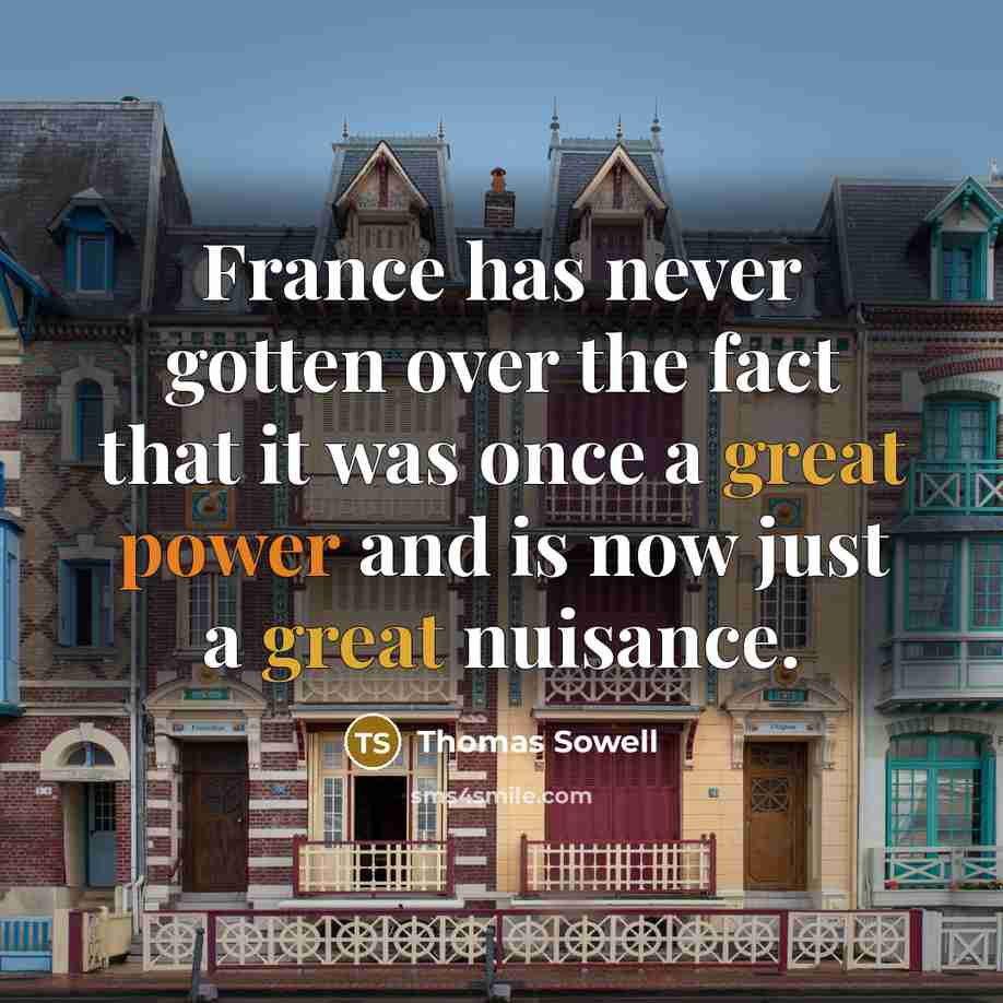 “France has never gotten over the fact that it was once a great power and is now just a great nuisance.” quote by Thomas Sowell