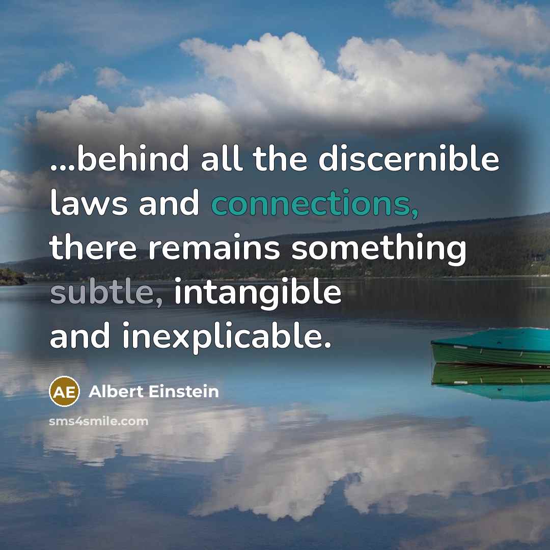 “...behind all the discernible laws and connections, there remains something subtle, intangible and inexplicable.” quote by Albert Einstein