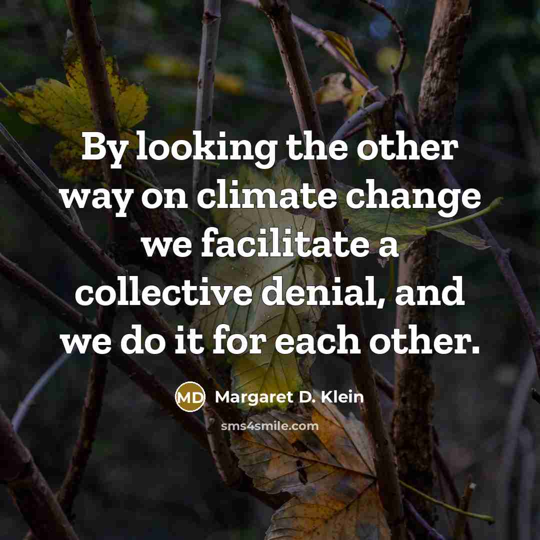 “By looking the other way on climate change we facilitate a collective denial, and we do it for each other.” quote by Margaret D. Klein
