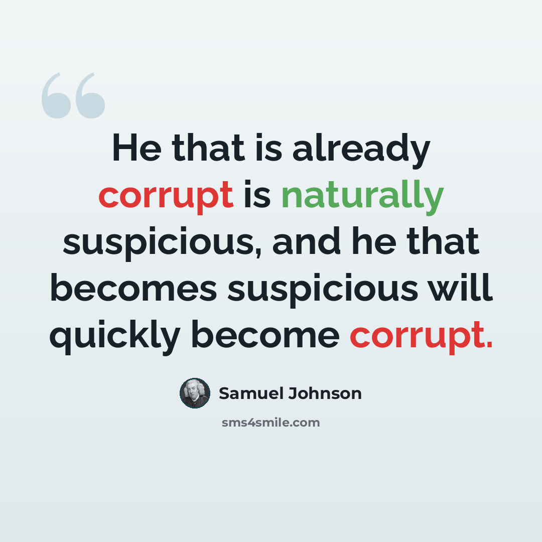 “He that is already corrupt is naturally suspicious, and he that becomes suspicious will quickly become corrupt.” quote by Samuel Johnson