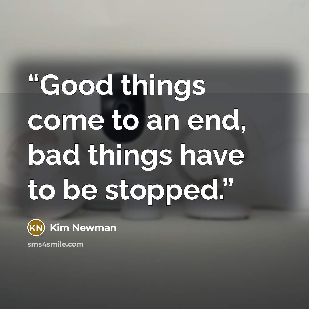 “Good things come to an end, bad things have to be stopped.” quote by Kim Newman