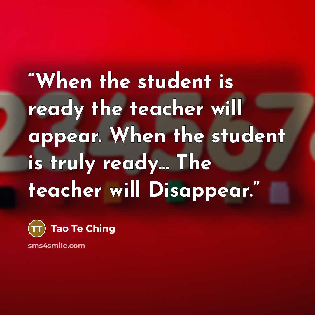 “When the student is ready the teacher will appear. When the student is truly ready... The teacher will Disappear.” quote by Tao Te Ching