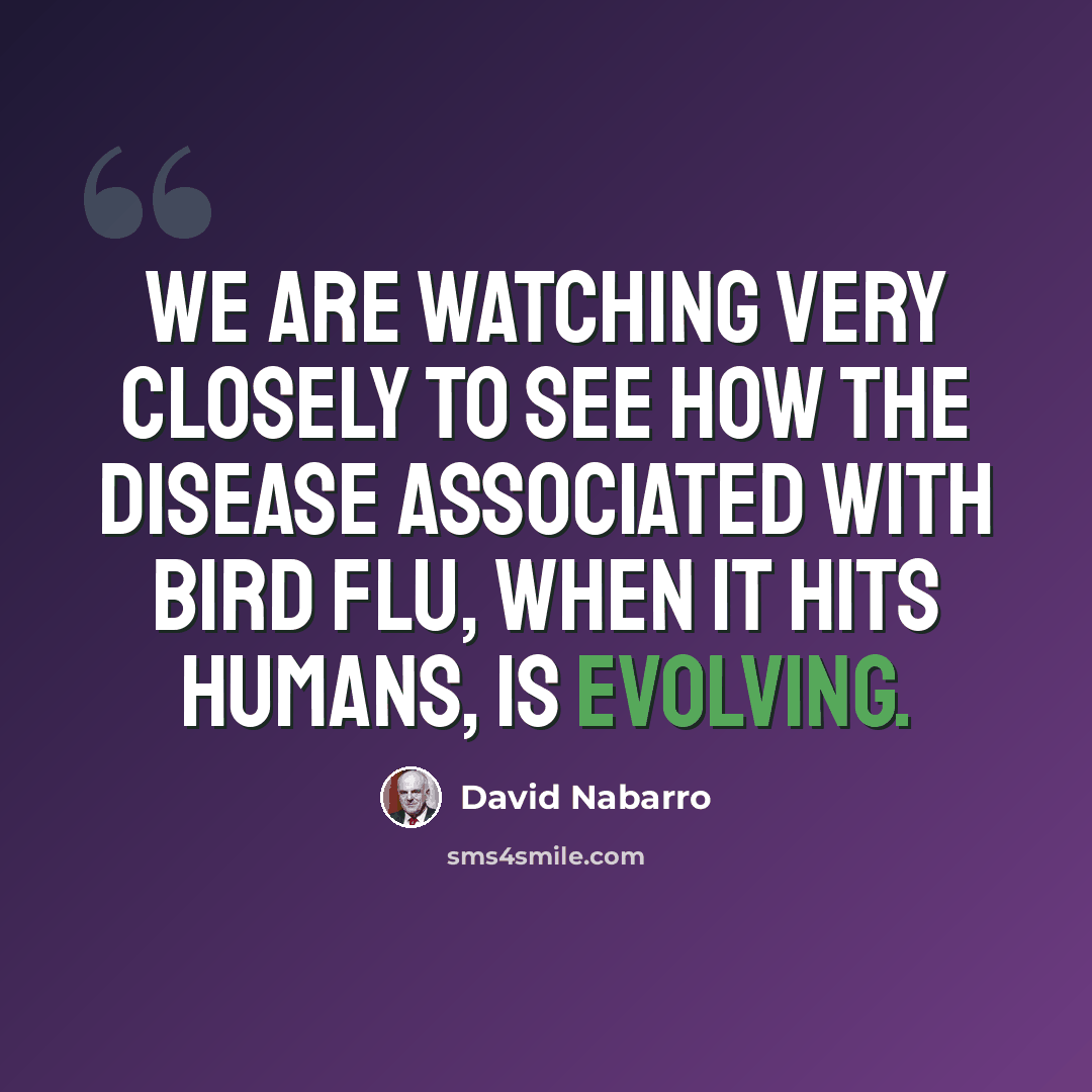 “We are watching very closely to see how the disease associated with bird flu, when it hits humans, is evolving.” quote by David Nabarro