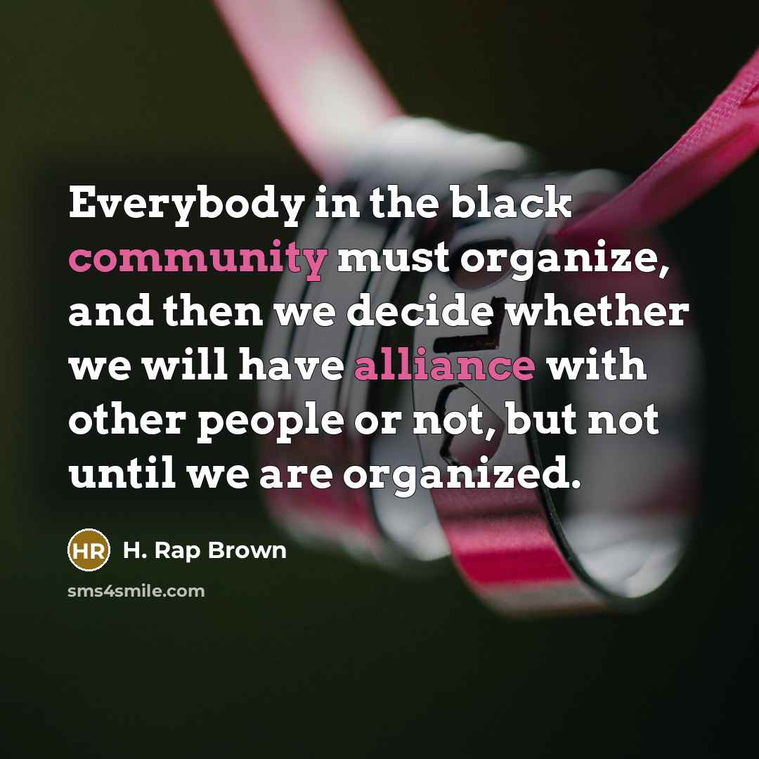 “Everybody in the black community must organize, and then we decide whether we will have alliance with other people or not, but not until we are organized.” quote by H. Rap Brown
