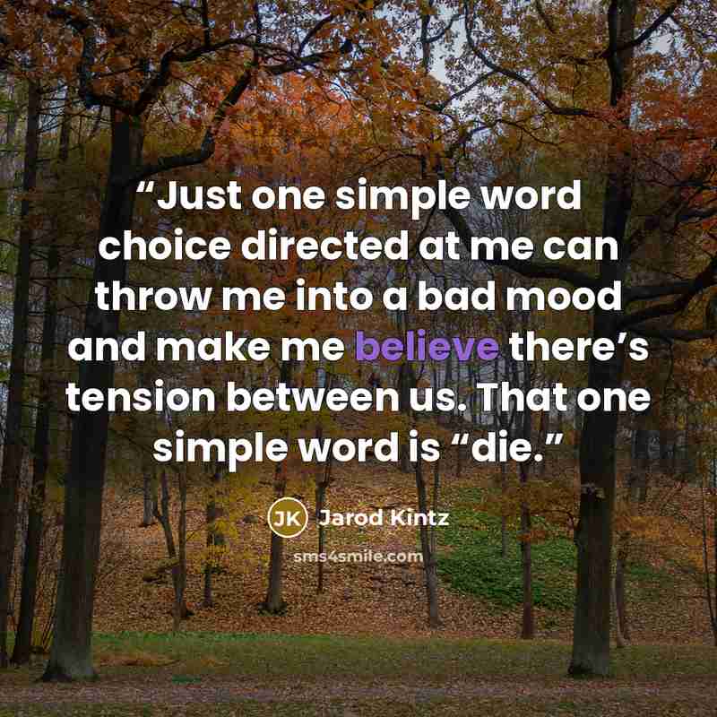“Just one simple word choice directed at me can throw me into a bad mood and make me believe there’s tension between us. That one simple word is “die.” quote by Jarod Kintz