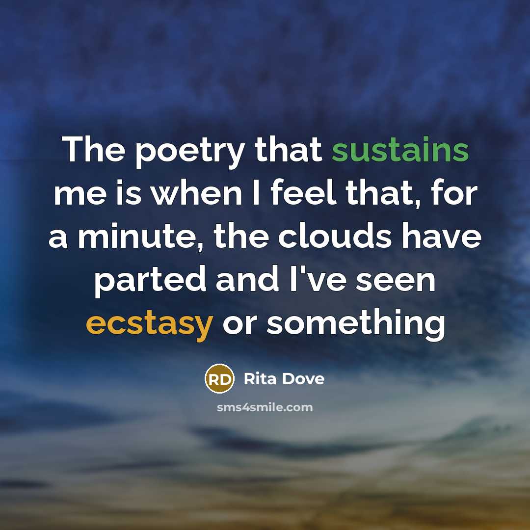 “The poetry that sustains me is when I feel that, for a minute, the clouds have parted and I've seen ecstasy or something” quote by Rita Dove