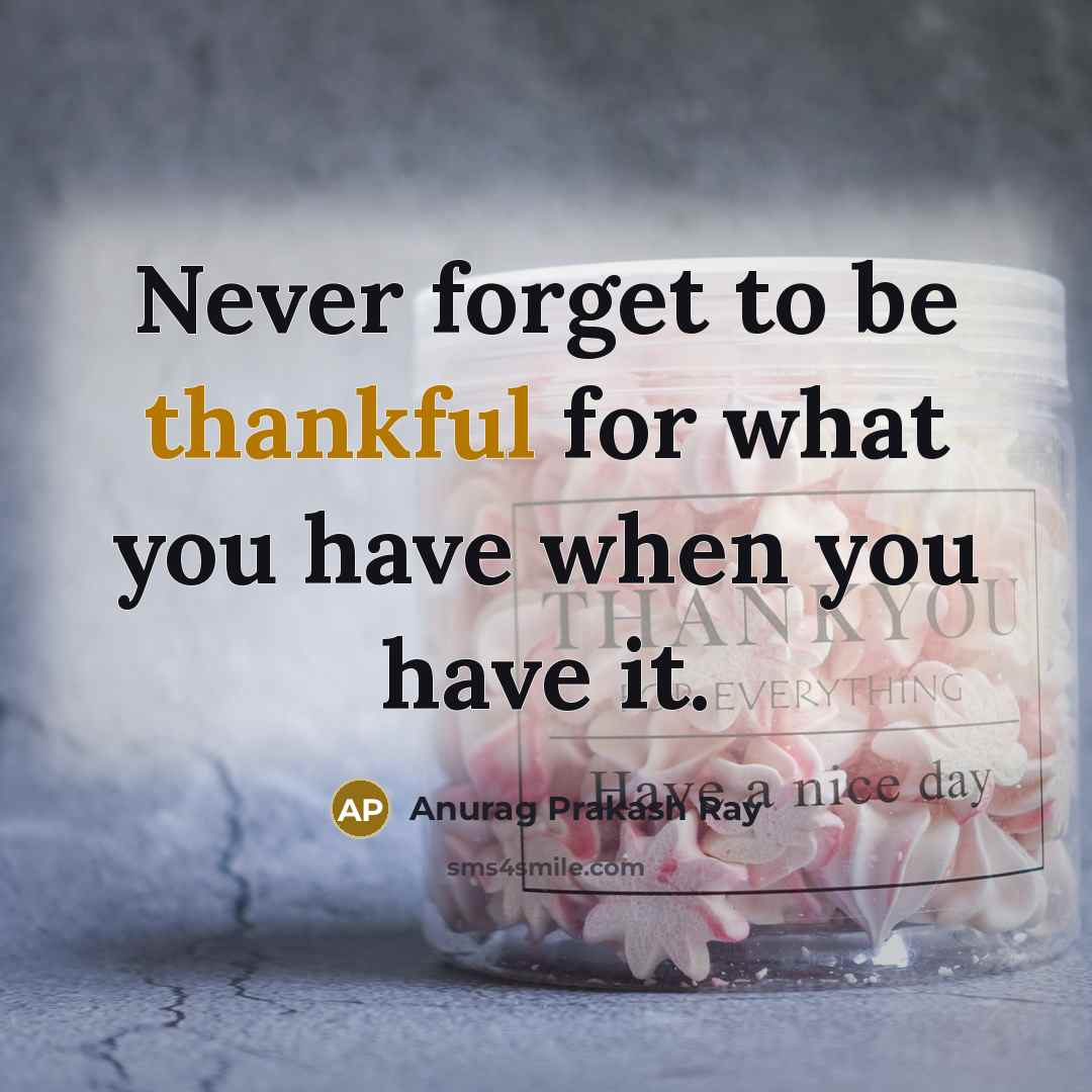 “Never forget to be thankful for what you have when you have it.” quote by Anurag Prakash Ray