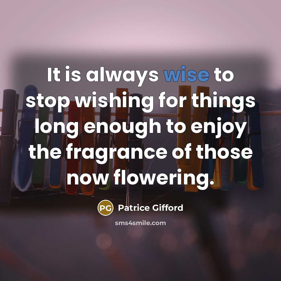 “It is always wise to stop wishing for things long enough to enjoy the fragrance of those now flowering.” quote by Patrice Gifford