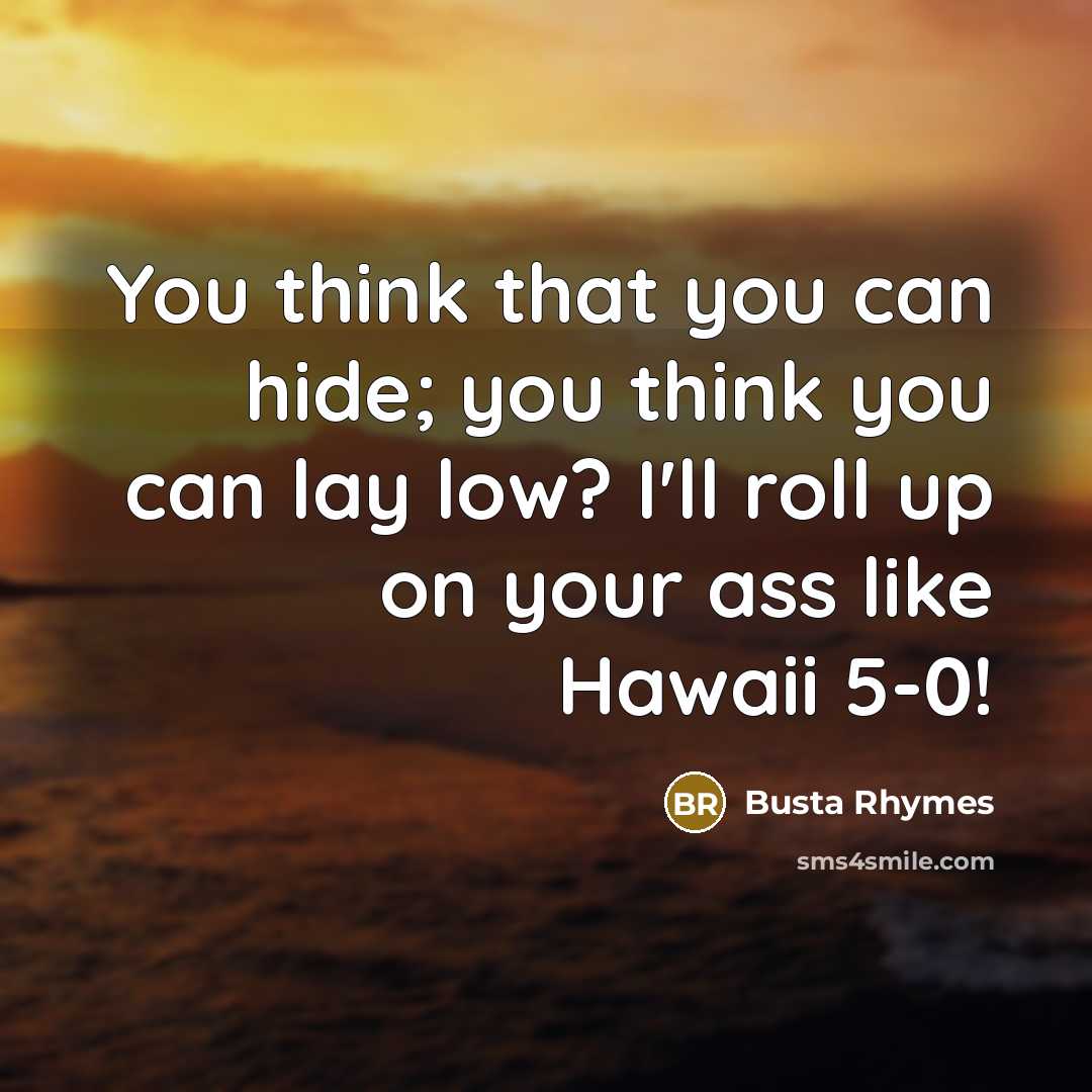 “You think that you can hide; you think you can lay low? I'll roll up on your ass like Hawaii 5-0!” quote by Busta Rhymes