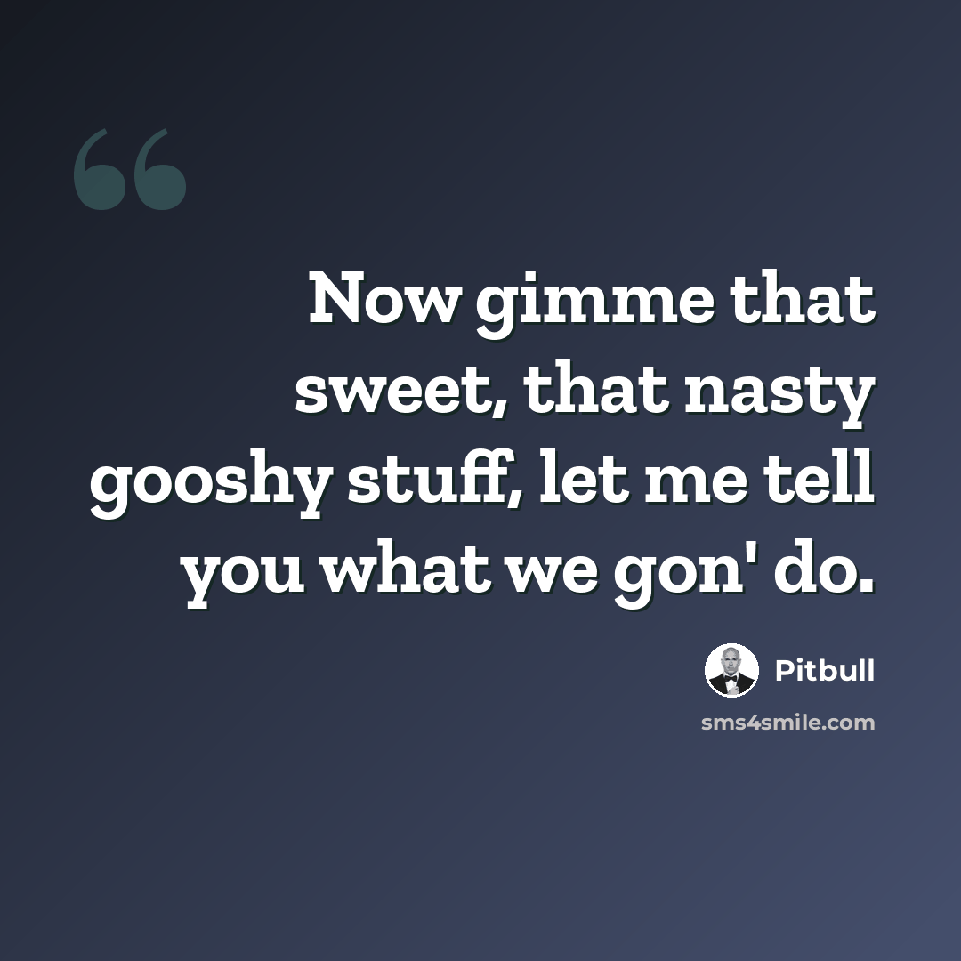 “Now gimme that sweet, that nasty gooshy stuff, let me tell you what we gon' do.” quote by Pitbull