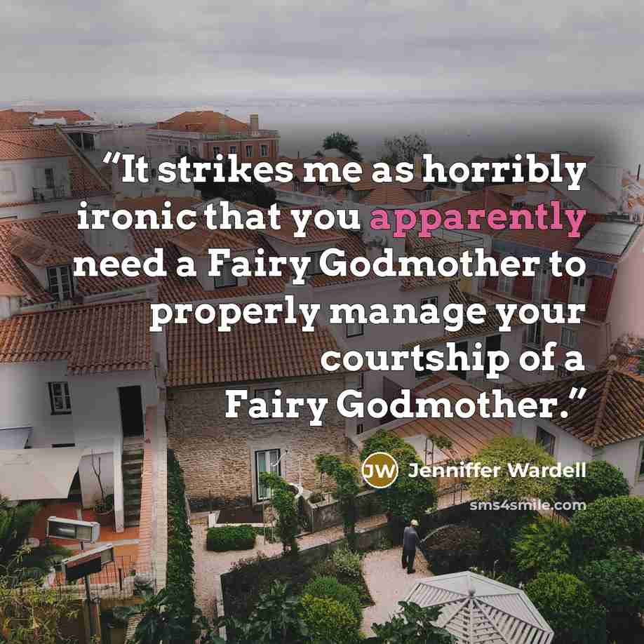 “It strikes me as horribly ironic that you apparently need a Fairy Godmother to properly manage your courtship of a Fairy Godmother.” quote by Jenniffer Wardell