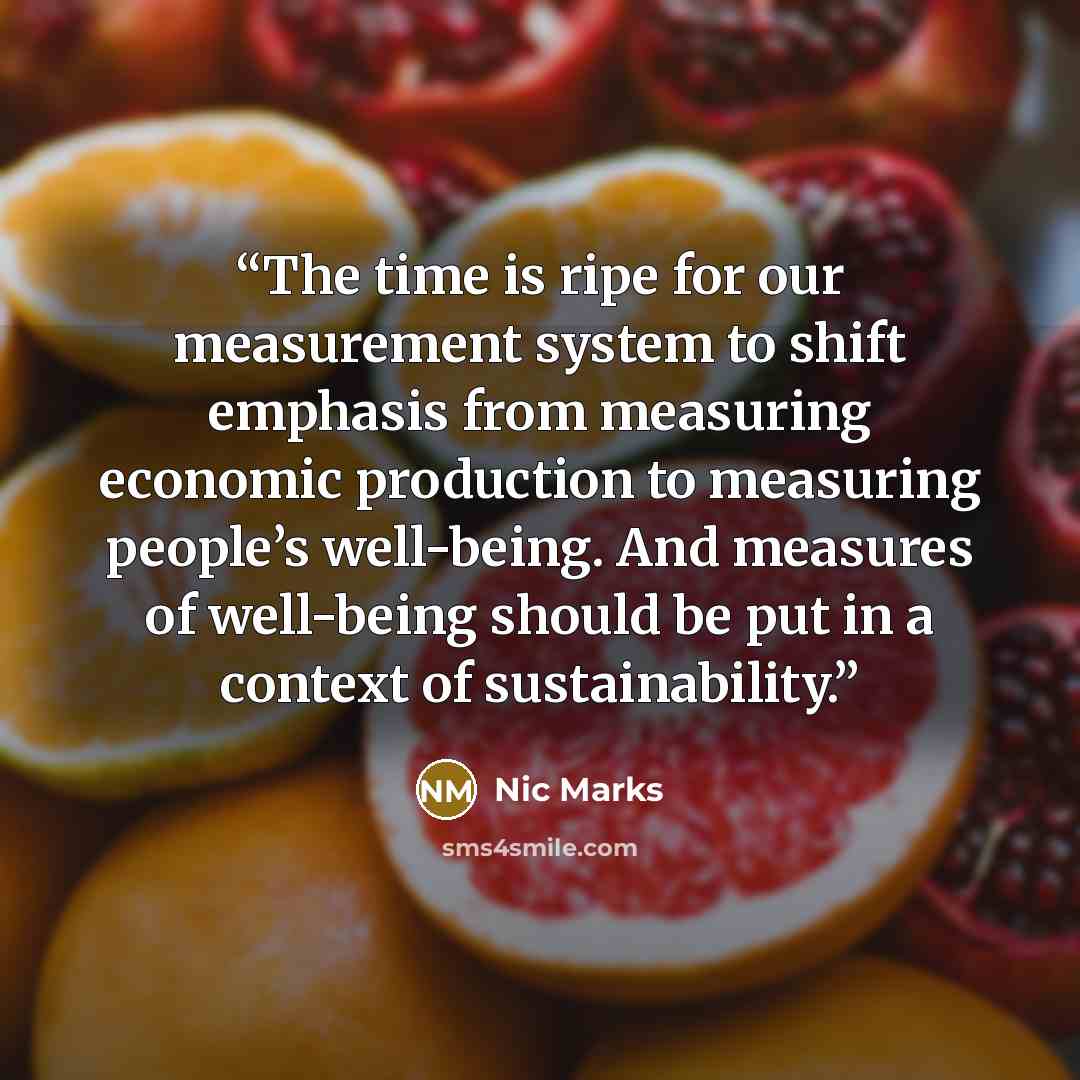 “The time is ripe for our measurement system to shift emphasis from measuring economic production to measuring people’s well-being. And measures of well-being should be put in a context of sustainability.” quote by Nic Marks
