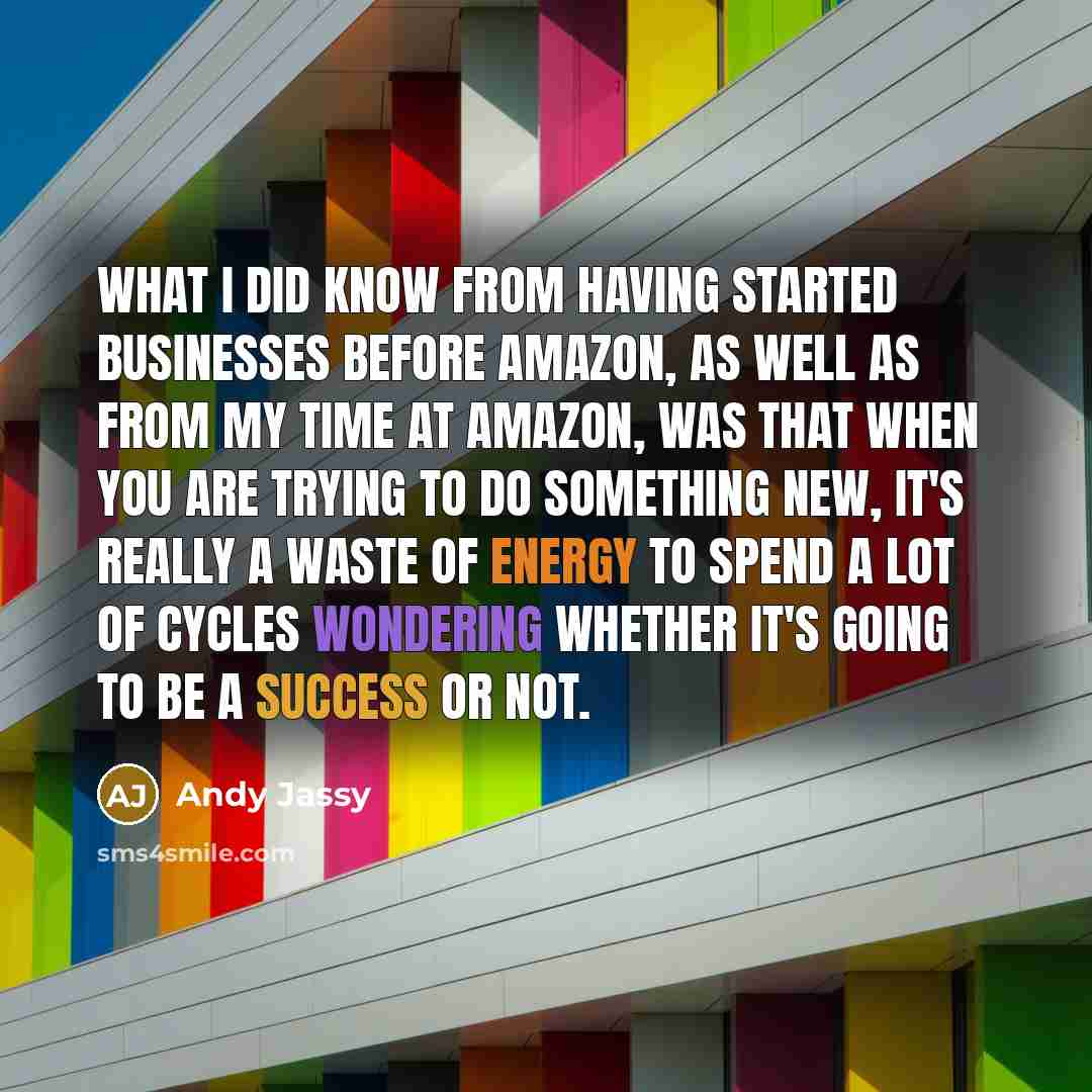 “What I did know from having started businesses before Amazon, as well as from my time at Amazon, was that when you are trying to do something new, it's really a waste of energy to spend a lot of cycles wondering whether it's going to be a success or not.” quote by Andy Jassy
