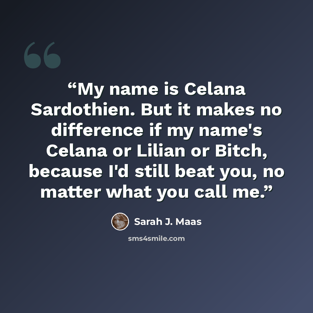 “My name is Celana Sardothien. But it makes no difference if my name's Celana or Lilian or Bitch, because I'd still beat you, no matter what you call me.” quote by Sarah J. Maas