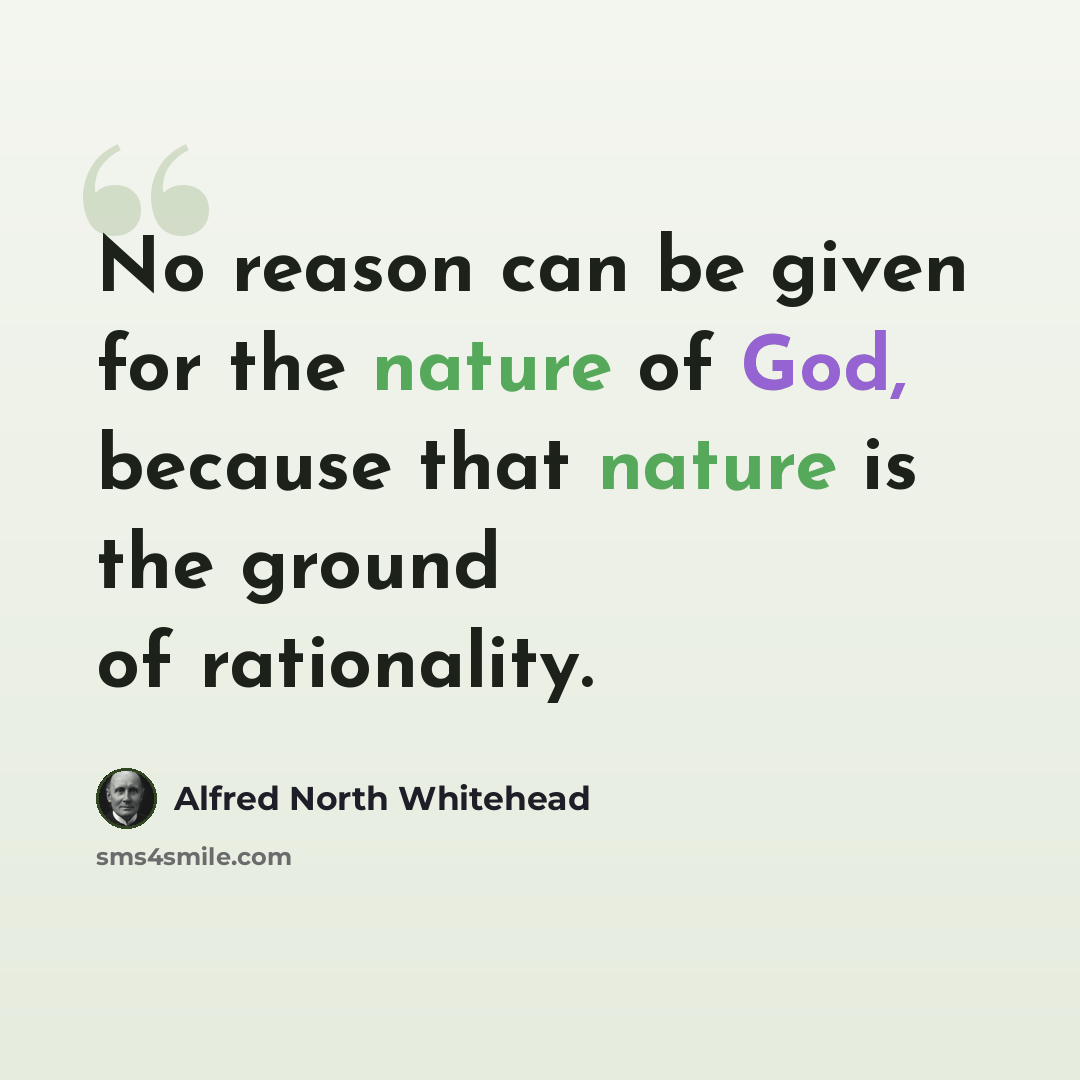 “No reason can be given for the nature of God, because that nature is the ground of rationality.” quote by Alfred North Whitehead