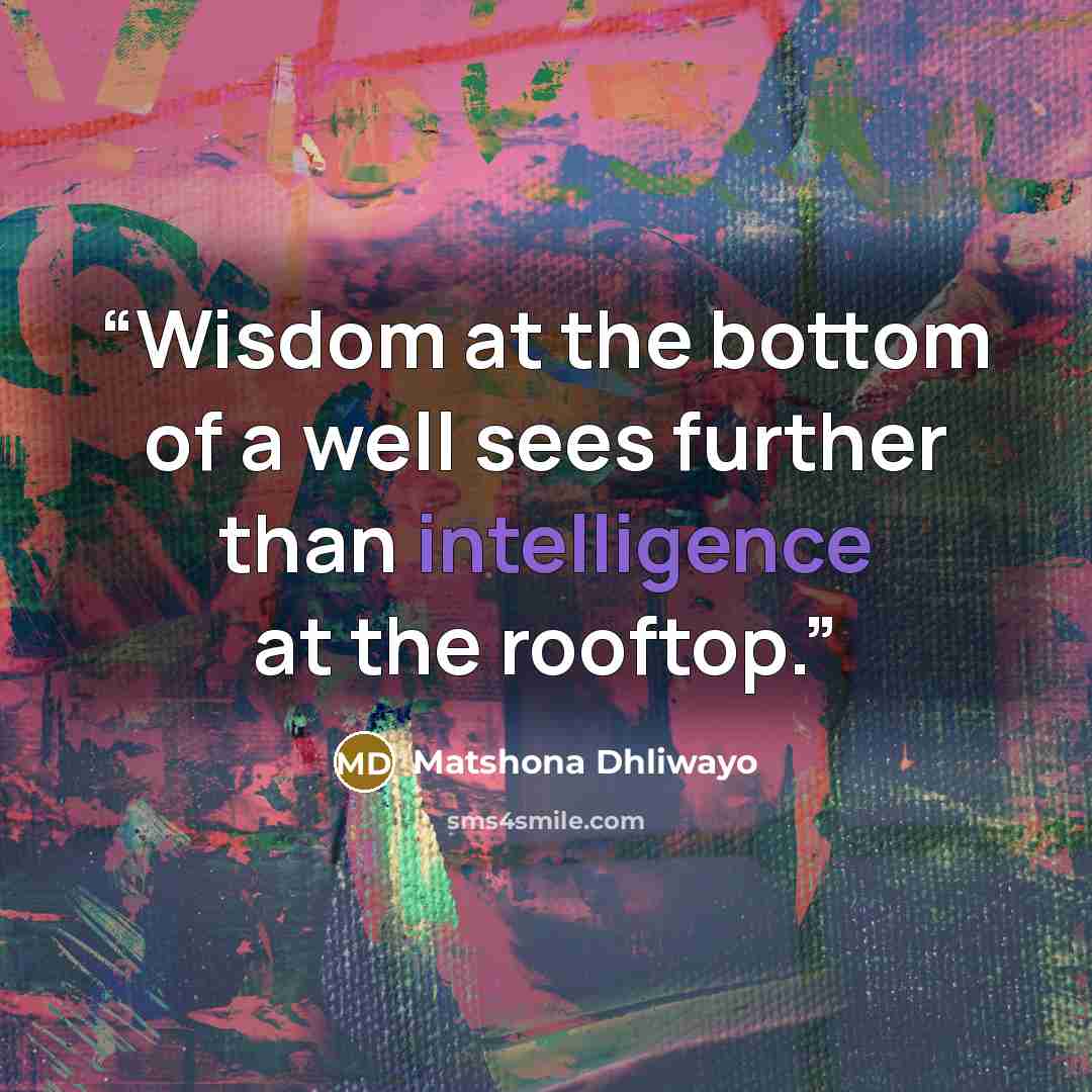 “Wisdom at the bottom of a well sees further than intelligence at the rooftop.” quote by Matshona Dhliwayo