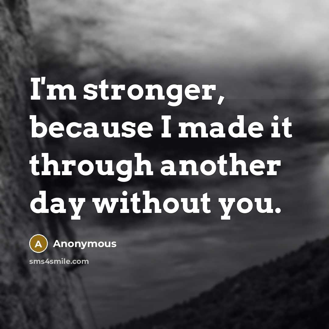 “I'm stronger, because I made it through another day without you.” quote by Anonymous