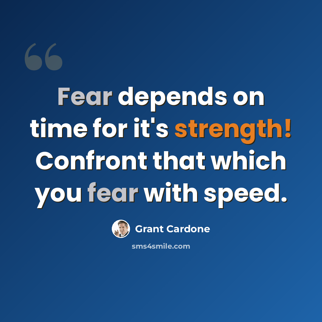 “Fear depends on time for it's strength! Confront that which you fear with speed.” quote by Grant Cardone