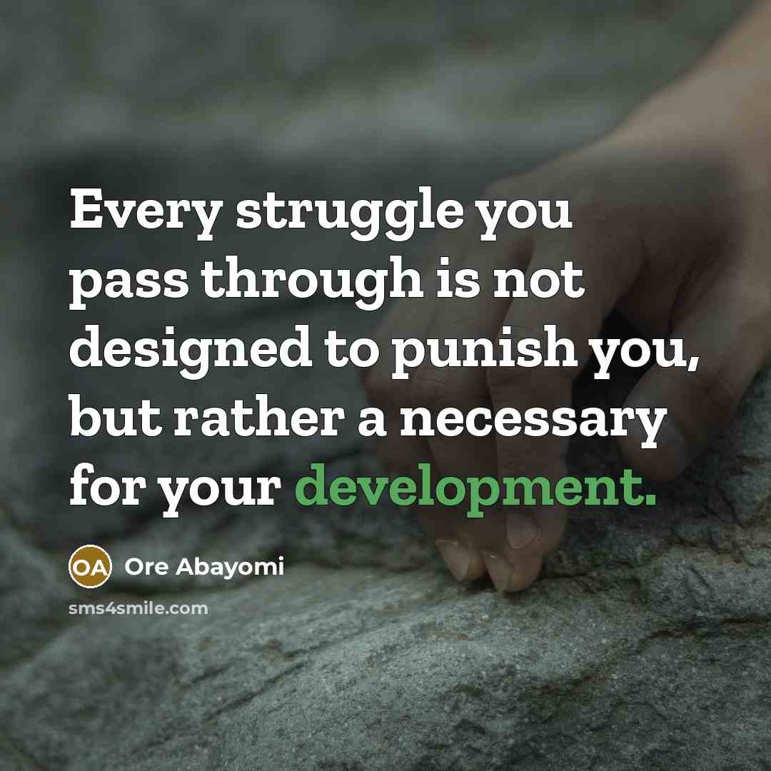 “Every struggle you pass through is not designed to punish you, but rather a necessary for your development.” quote by Ore Abayomi