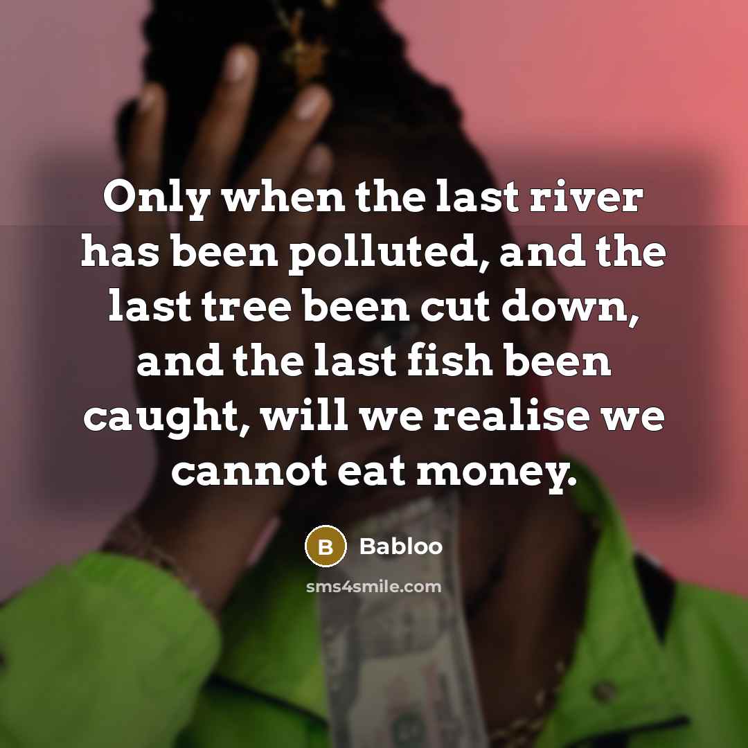 “Only when the last river has been polluted, and the last tree been cut down, and the last fish been caught, will we realise we cannot eat money.” quote by Babloo