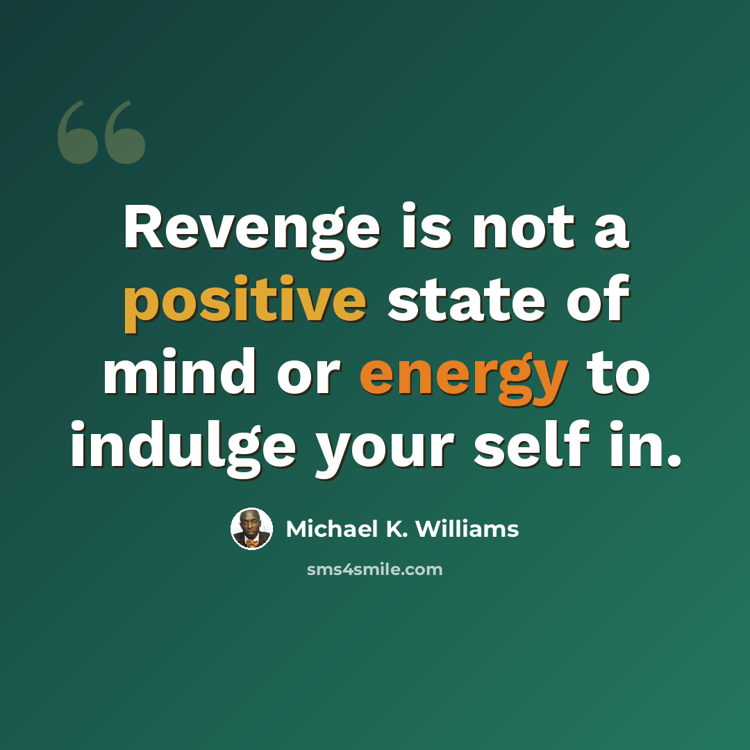 “Revenge is not a positive state of mind or energy to indulge your self in.” quote by Michael K. Williams