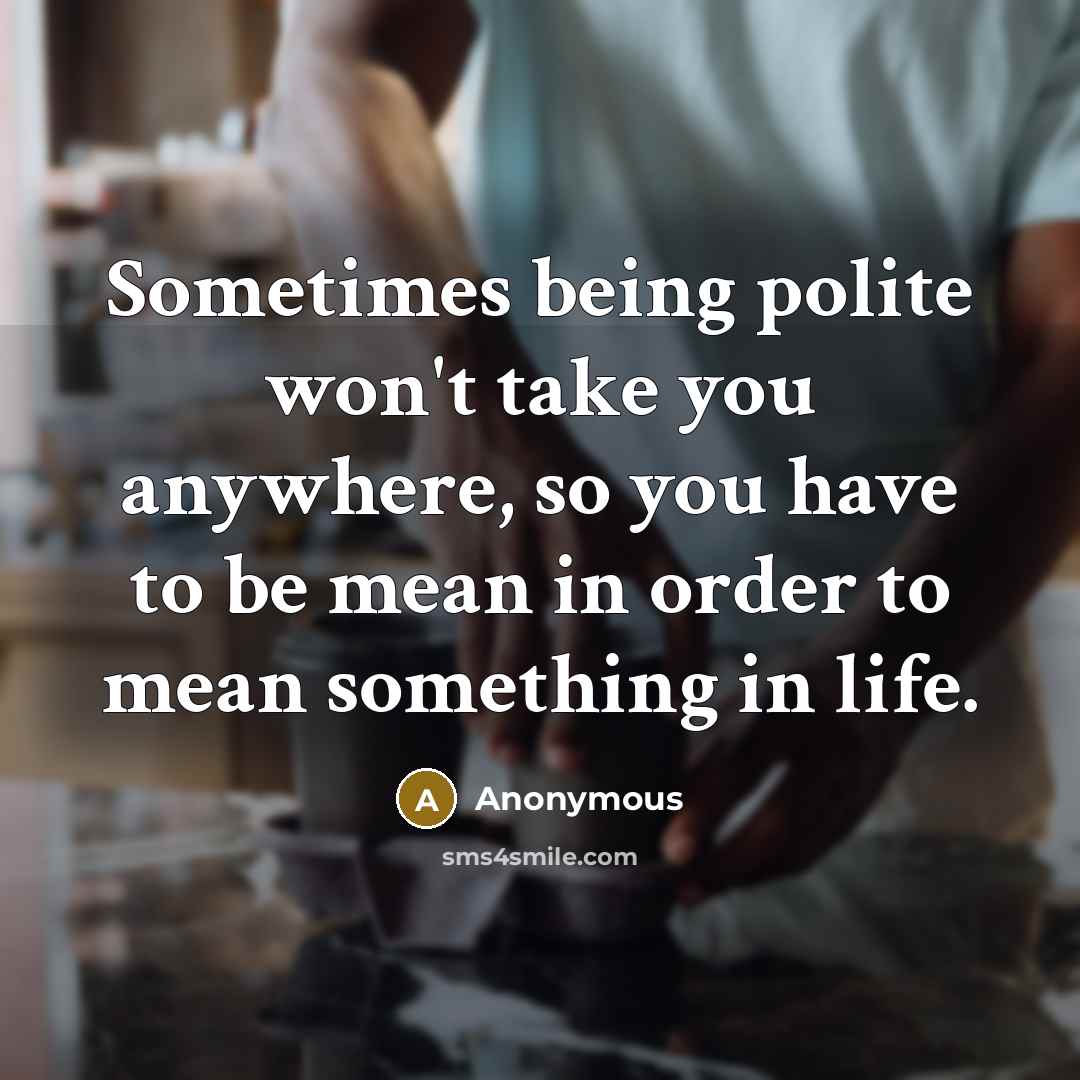 “Sometimes being polite won't take you anywhere, so you have to be mean in order to mean something in life.” quote by Anonymous