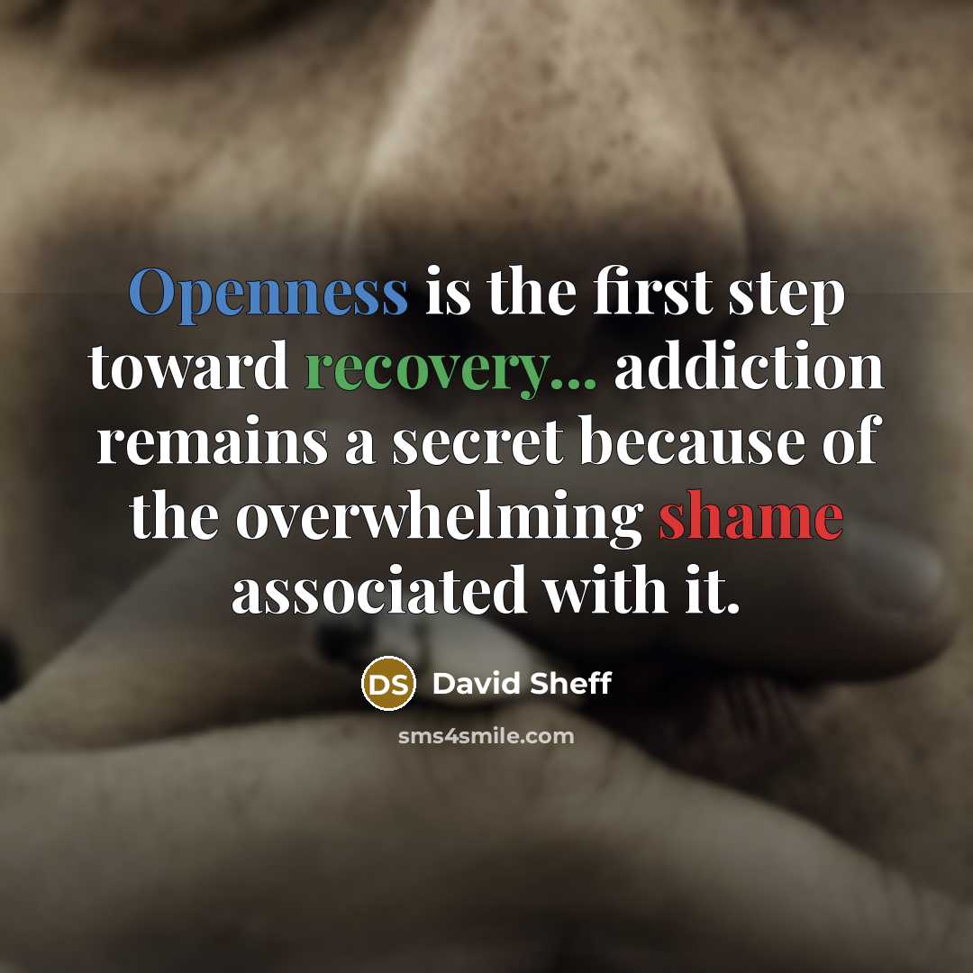 “Openness is the first step toward recovery... addiction remains a secret because of the overwhelming shame associated with it.” quote by David Sheff