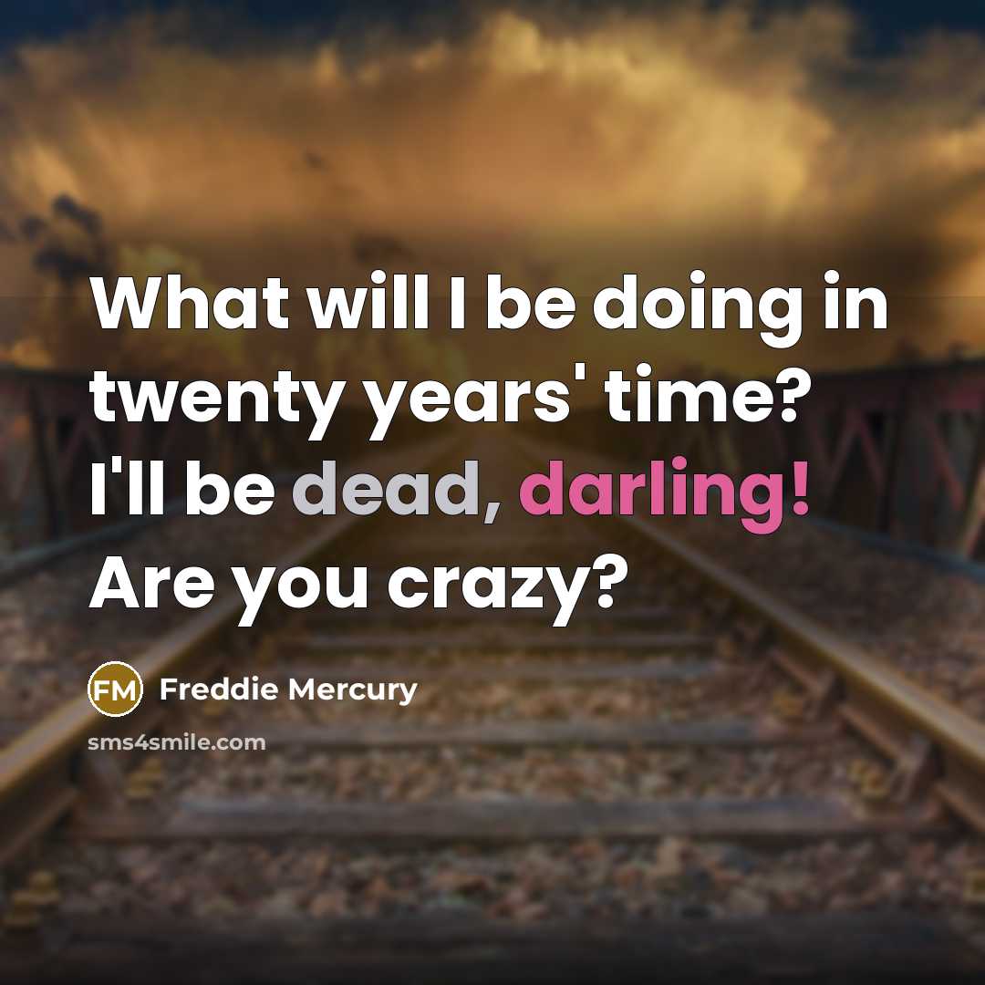 “What will I be doing in twenty years' time? I'll be dead, darling! Are you crazy?” quote by Freddie Mercury