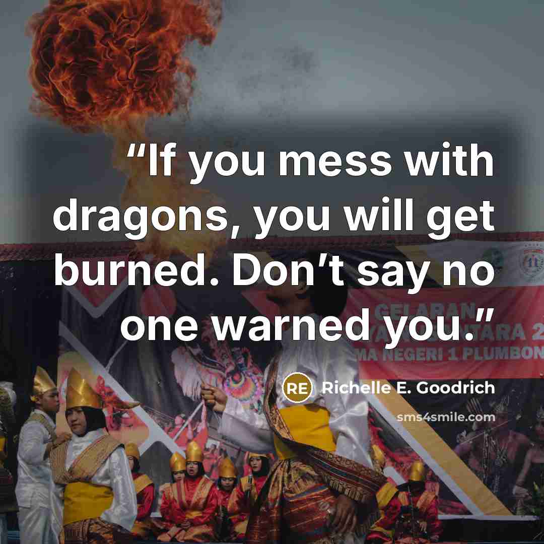 “If you mess with dragons, you will get burned. Don’t say no one warned you.” quote by Richelle E. Goodrich