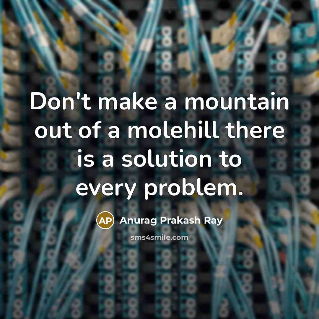 “Don't make a mountain out of a molehill there is a solution to every problem.” quote by Anurag Prakash Ray
