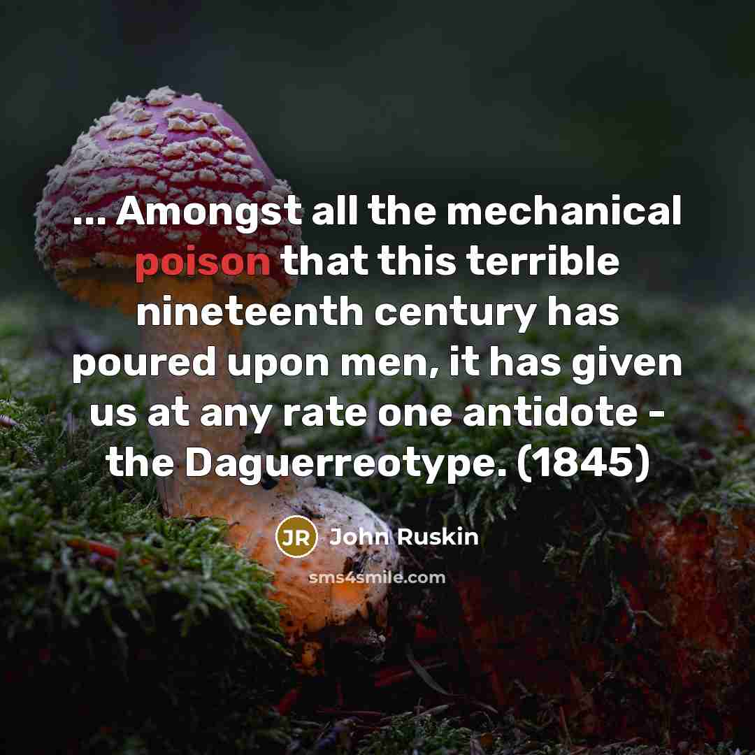 “... Amongst all the mechanical poison that this terrible nineteenth century has poured upon men, it has given us at any rate one antidote - the Daguerreotype. (1845)” quote by John Ruskin