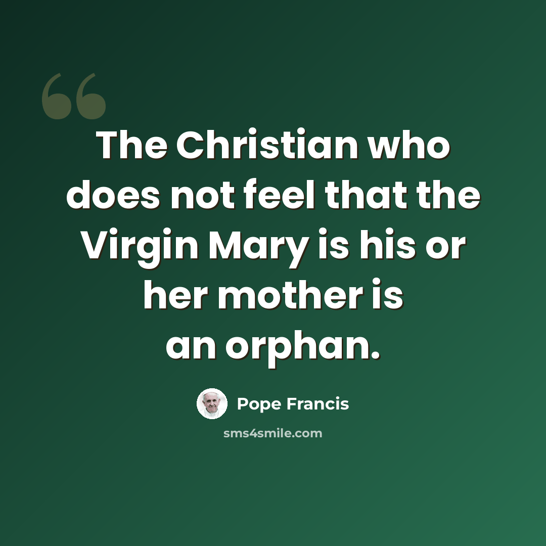“The Christian who does not feel that the Virgin Mary is his or her mother is an orphan.” quote by Pope Francis