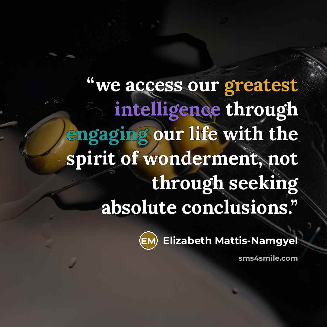 “we access our greatest intelligence through engaging our life with the spirit of wonderment, not through seeking absolute conclusions.” quote by Elizabeth Mattis-Namgyel