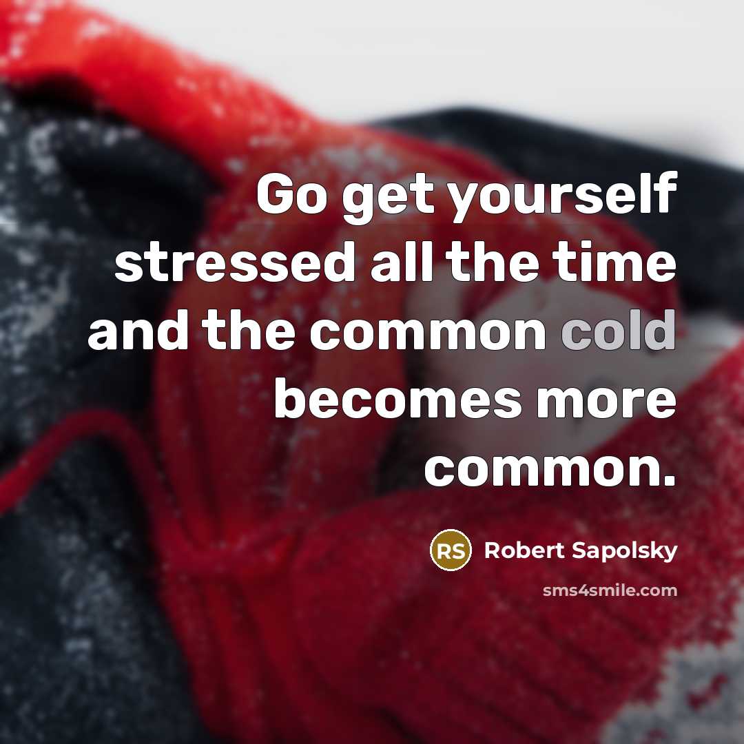“Go get yourself stressed all the time and the common cold becomes more common.” quote by Robert Sapolsky
