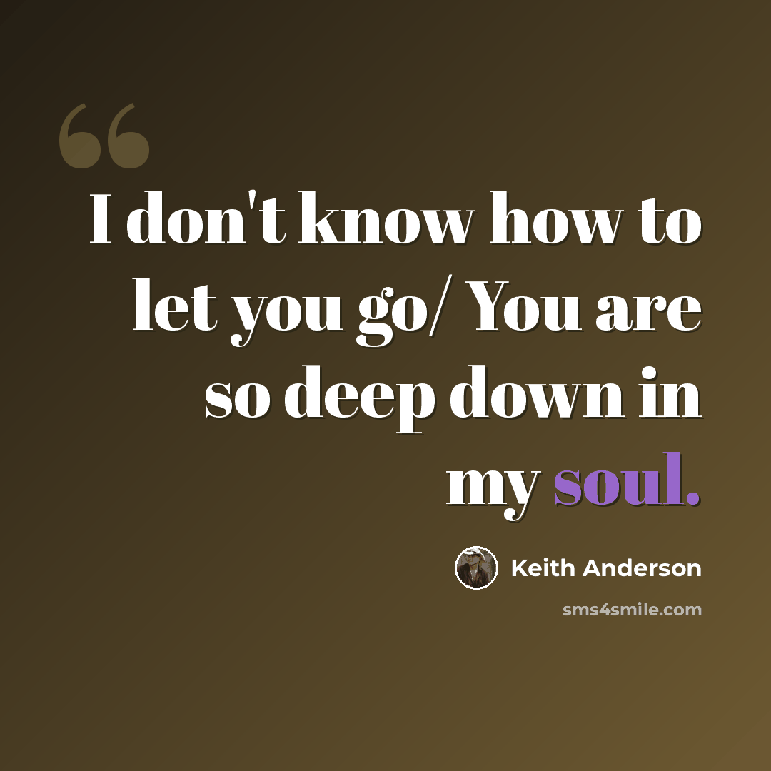 “I don't know how to let you go/ You are so deep down in my soul.” quote by Keith Anderson
